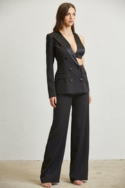 SET BLAZER ASIMÉTRICO Y PANTALÓN NEGRO